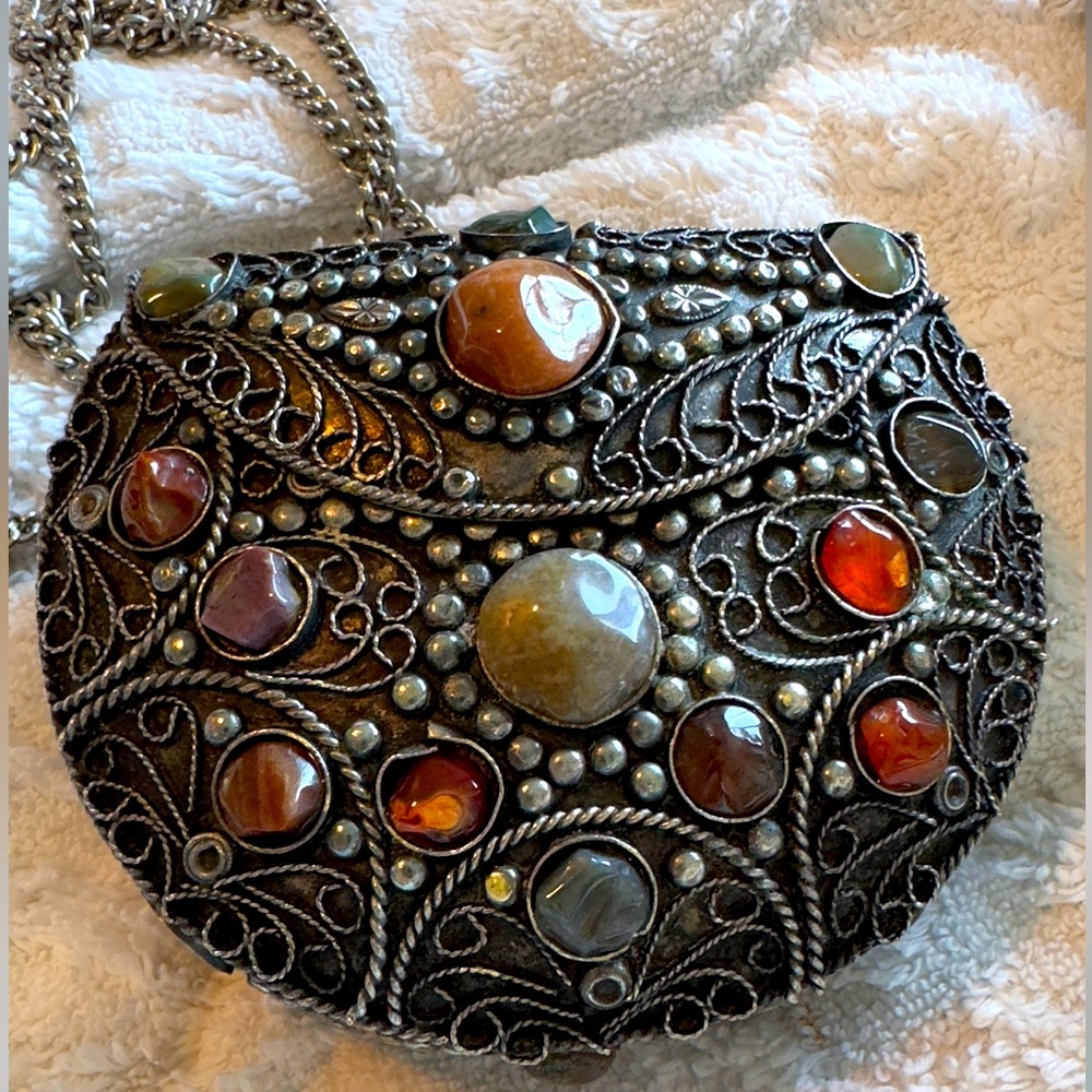 Vintage Sajal Tibetan metal and stone Crossbody purse